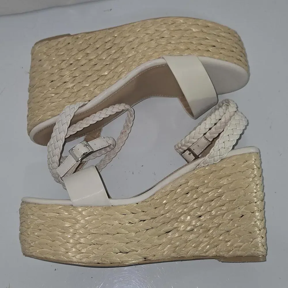 0309 lulus White Platform Ankle Strap Espadrille Wedges Womens‎ size 10